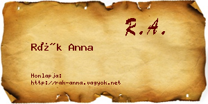 Rák Anna névjegykártya